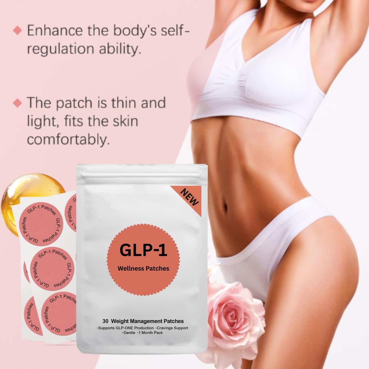 KoovDem GLP-1 Patches, 30 Count Natural Ingredients Cosmetic Patch