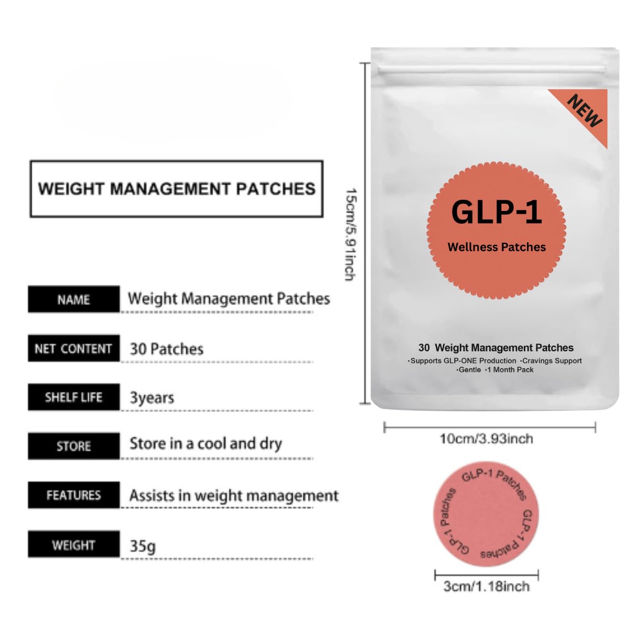 KoovDem GLP-1 Patches, 30 Count Natural Ingredients Cosmetic Patch
