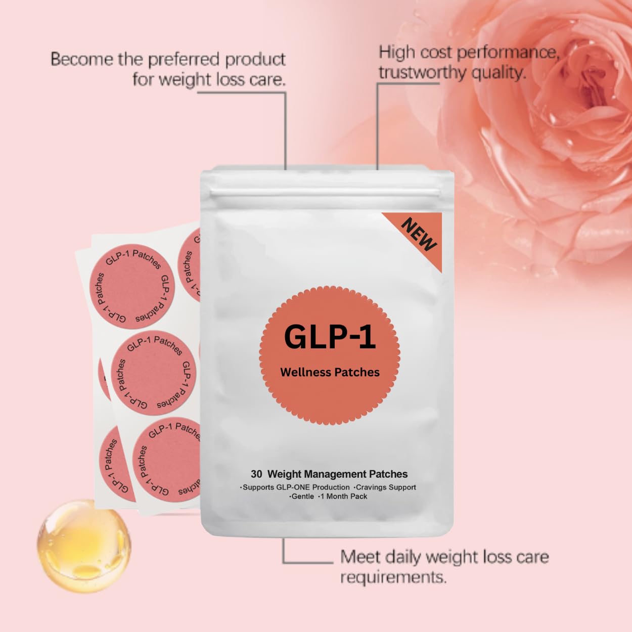 KoovDem GLP-1 Patches, 30 Count Natural Ingredients Cosmetic Patch